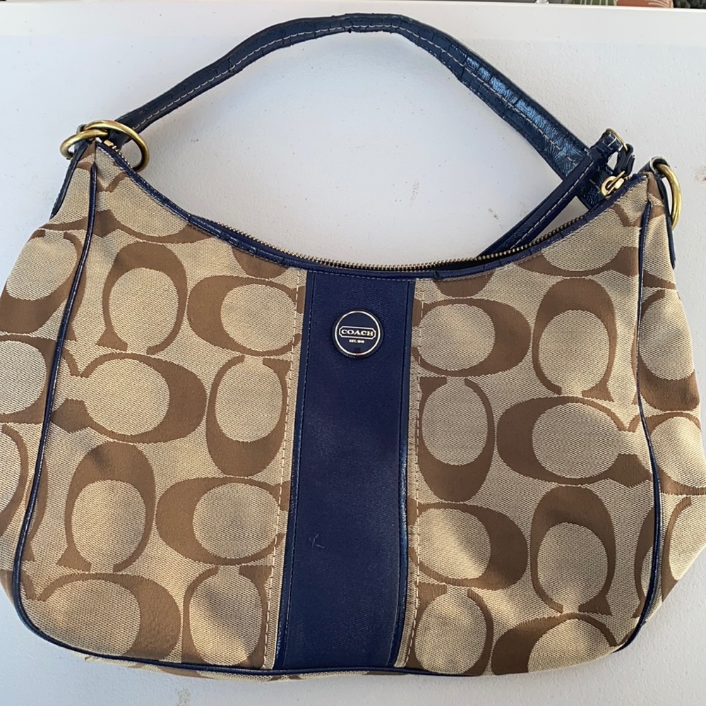 Khaki/brown and navy coach purse